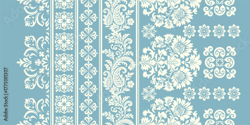  floral pattern vintage ethnic modern embroidery texture boho design vector illustration hand drawn pink flower motif branches leaves wallpaper seamless background border.