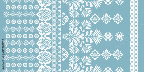  floral pattern vintage ethnic modern embroidery texture boho design vector illustration hand drawn pink flower motif branches leaves wallpaper seamless background border.