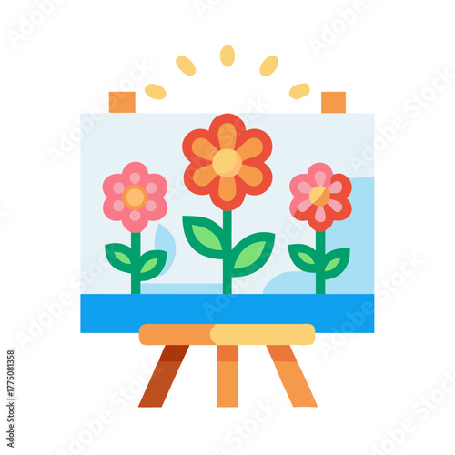 Illustration of a painting of flowers on an easel