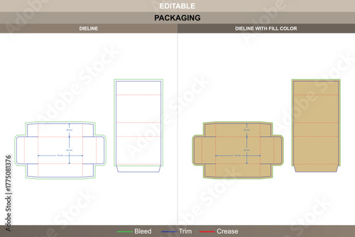 Cardboard drawer packaging box dieline shaped by detailed vector tracing boosting printing clarity with strong structure die line track supports clean drawer motion