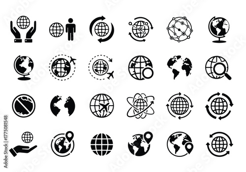 Collection of globe icons for global concepts and business - Vector icon symbol for website - Icon vector - Blue icon vector - Line and glyph solid icon set