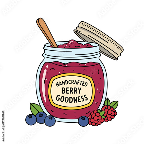 Handcrafted Berry Goodness Jam Jar with Berries.