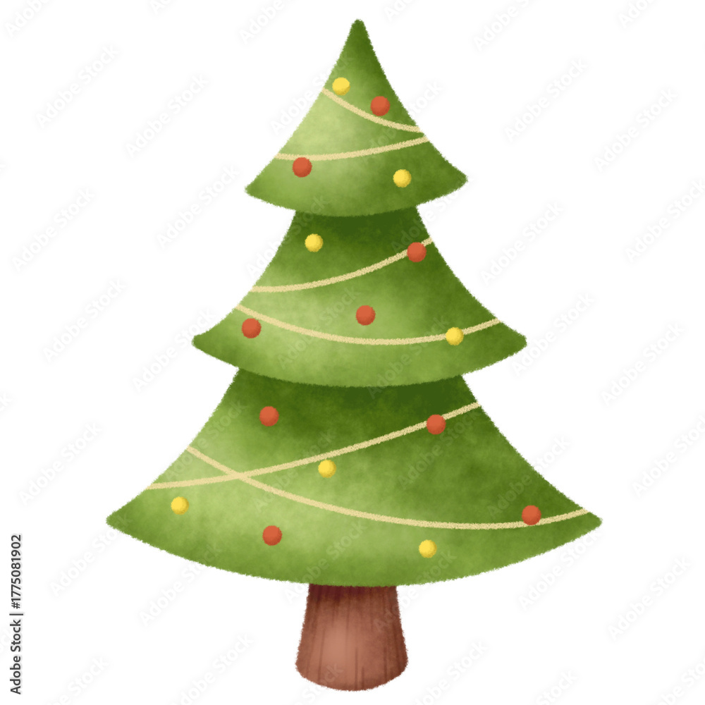 Obraz premium christmas tree with ornaments xmas winter december isolated on white clipart png transparent illustration