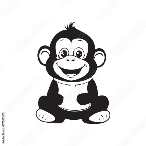 Cartoon vector illustration of a large gorilla sitting and smiling spoiled.