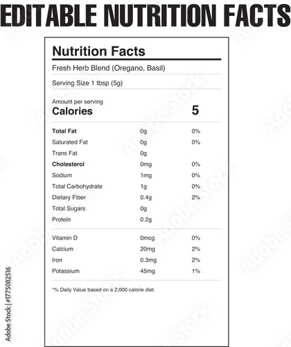 Fresh herb blend nutrition facts label design