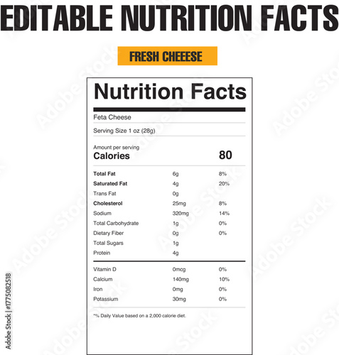 Feta cheese nutrition facts label design