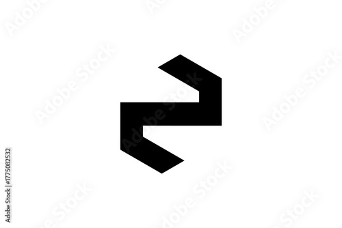 Rotated E Emblem – Abstract Zigzag Symbol in Black for Branding, Typography, Puzzle, and UI Design