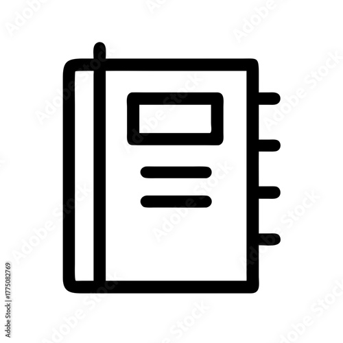 Simple black and white notebook icon for web or app design