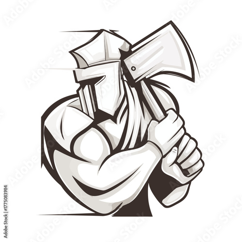 Strong spartan warrior holding axe vector illustration for design