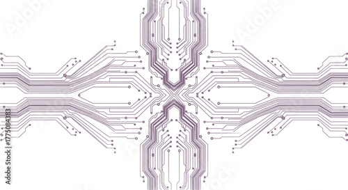 Intricate electronic circuit design showcasing a symmetrical pattern of digital connections and futuristic technological infrastructure perfect for high-tech concepts