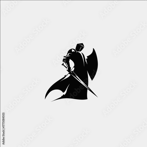 Knight silhouette armed and ready for battle strong conceptual design