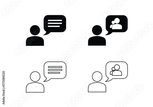 Communication icons people chatting speech bubbles two variants - Vector icon symbol for website - Icon vector - Blue icon vector - Line and glyph solid icon set