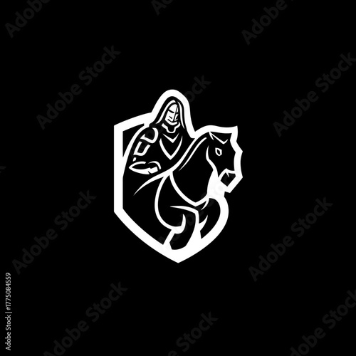 Knight on horseback silhouette heraldic design in black and white