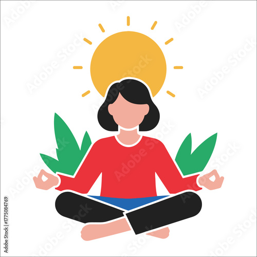 Woman Meditating Under The Sun Represents Morning Self Care And Wellness