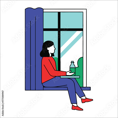 Woman Contemplating Near Window With Drink Reflective Morning Self Care Moment