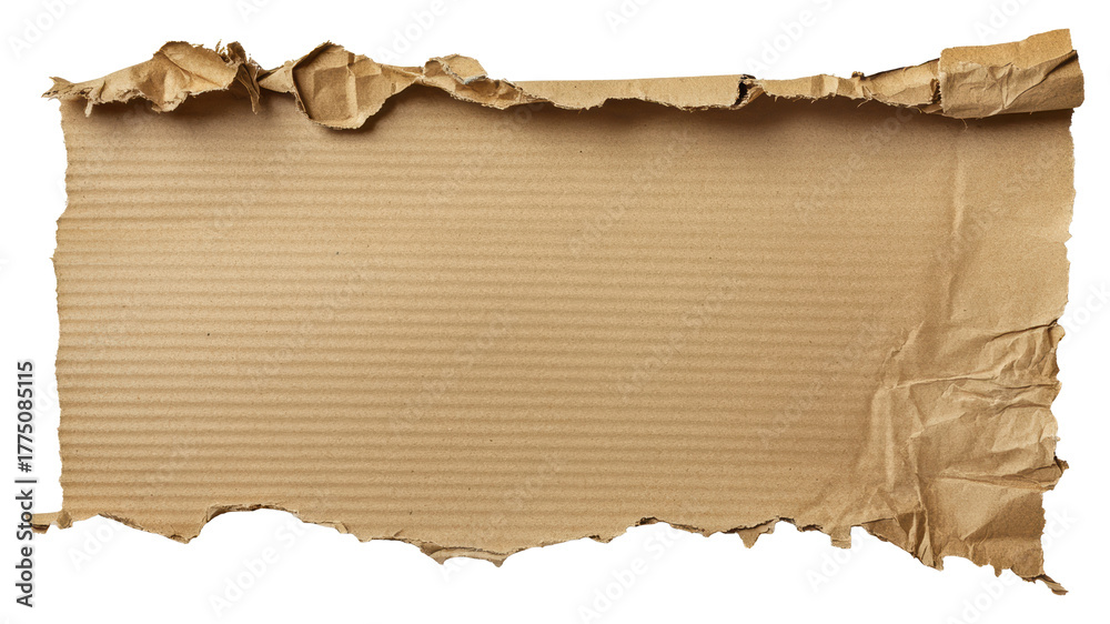 Fototapeta premium Ripped corrugated cardboard paper texture with rough torn edges. Perfect for collage, eco craft, vintage packaging, and handmade design projects.