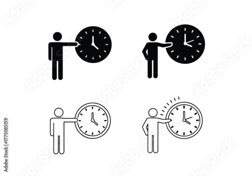 Person adjusting clock time icon set time management concept - Vector icon symbol for website - Icon vector - Blue icon vector - Line and glyph solid icon set