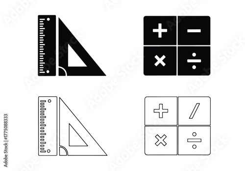 Geometric tools and math symbols icons set - Vector icon symbol for website - Icon vector - Blue icon vector - Line and glyph solid icon set