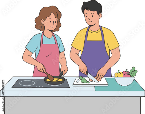 Happy Couple Cooking and Preparing Food Together
