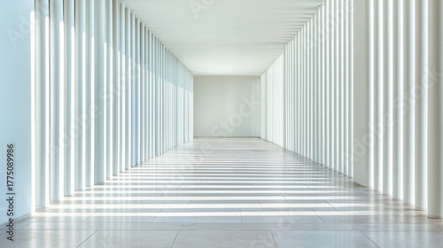Bright architectural lines create balanced pattern in peaceful corridor