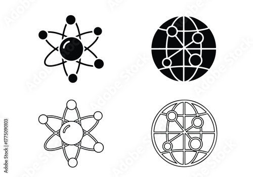 Abstract science and technology icons atom globe network symbols - Vector icon symbol for website - Icon vector - Blue icon vector - Line and glyph solid icon set