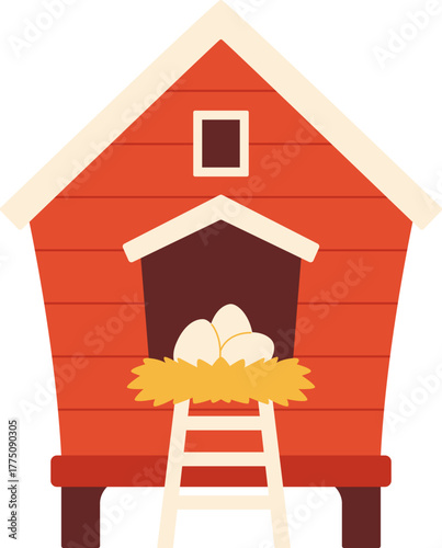 Red Chicken Coop with Eggs Illustration