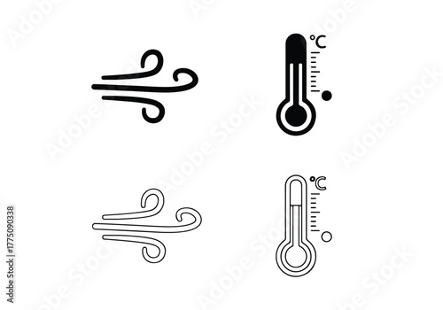 Weather icons wind temperature symbols celsius forecast - Vector icon symbol for website - Icon vector - Blue icon vector - Line and glyph solid icon set