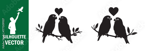 Love Birds on Branch with Heart Silhouette