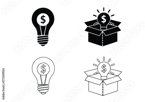Dollar light bulb ideas business innovation concepts - Vector icon symbol for website - Icon vector - Blue icon vector - Line and glyph solid icon set