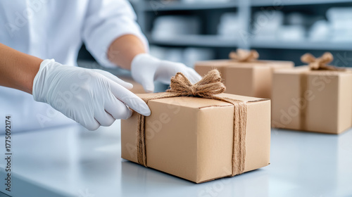 Packaging gift boxes with care and precision, showcasing attention to detail and craftsmanship
