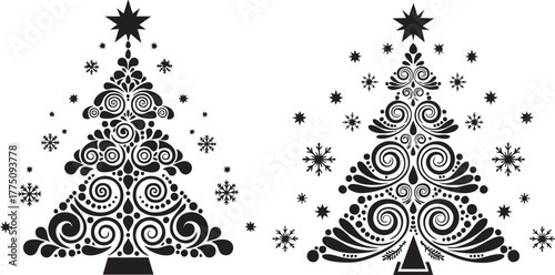 Elegant Christmas trees in black and white for holiday cards and festive decor, a modern and minimalist design for joyful celebrations