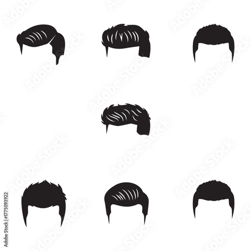 Collection of various trendy hairstyles for men, including quiffs, pompadours, and slicked-back styles