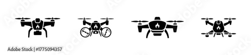 Four drone icons in a row, representing different drone models and a no-fly zone symbol.