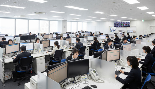 ビジネスシーン：オープンな雰囲気の現代風コールセンターの風景
