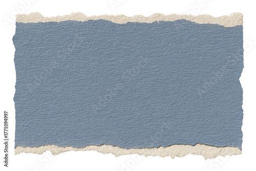Ripped blue textured paper with torn edges, vintage craft collage background for design and scrapbook projects