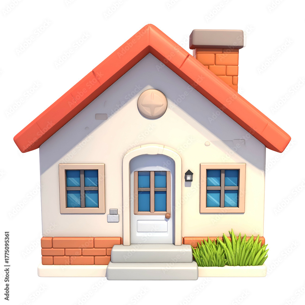 Naklejka premium 3D-rendered illustration of a small house with red roof and chimney, white walls