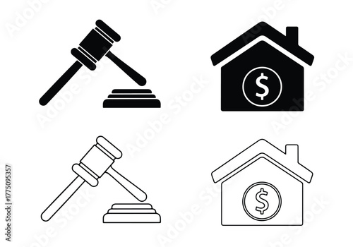 Auction and real estate icons for legal and financial services - Vector icon symbol for website - Icon vector - Blue icon vector - Line and glyph solid icon set