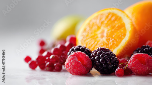 Fresh berries citrus orange raspberry blackberry currant healthy fruit arrangement