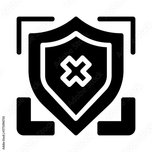 Line art icon of broken security shield suitable for cybersecurity websites, data breach articles, or identity protection services graphic design needs.
