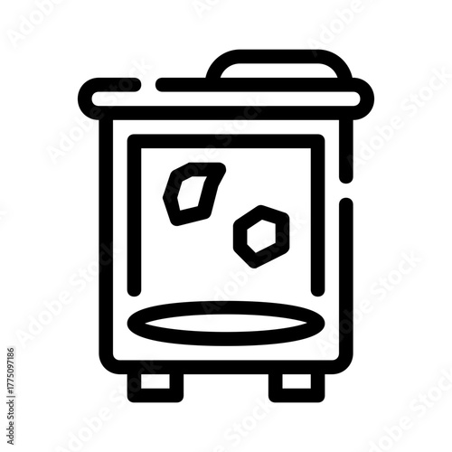 Garbage bin filled with trash, outlined in black. Suitable for environmental, waste management, recycling, pollution graphics.
