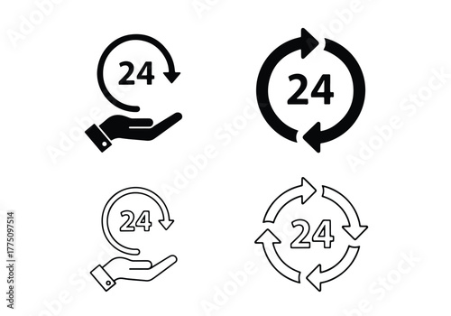 24 hour service icons hand and arrows symbols isolated - Vector icon symbol for website - Icon vector - Blue icon vector - Line and glyph solid icon set