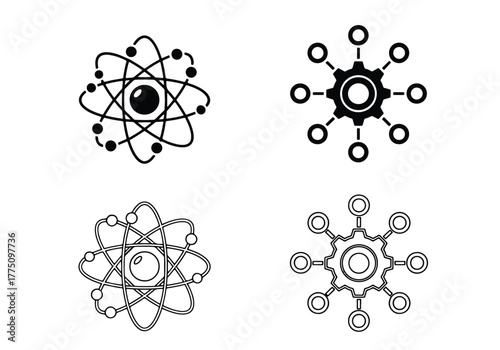 Diverse abstract science and network icons collection - Vector icon symbol for website - Icon vector - Blue icon vector - Line and glyph solid icon set