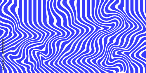Blue wavy lines abstract background. Trendy psychedelic retro style backdrop. Waves, swirl and twirl pattern. Twisted distorted vector texture.