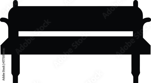 Park bench silhouette clip art vector illustration. Black silhouette of wooden park bench isolated on white background