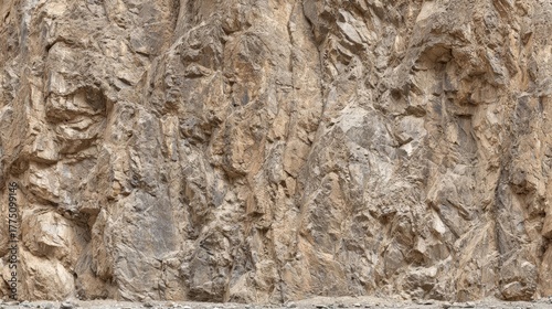 Rugged rock face with intricate textures and earthy tones a natural geological formation.