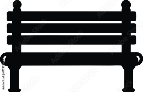 Park bench silhouette clip art vector illustration. Black silhouette of wooden park bench isolated on white background