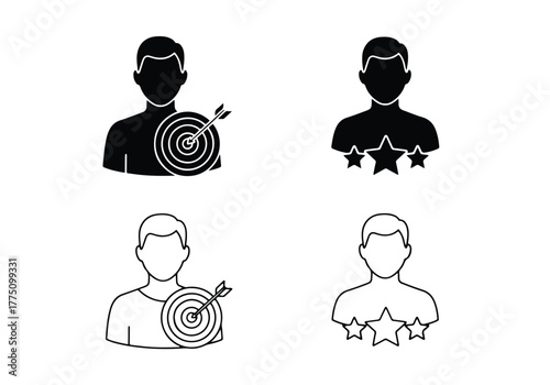 Target audience and customer success icons set - Vector icon symbol for website - Icon vector - Blue icon vector - Line and glyph solid icon set