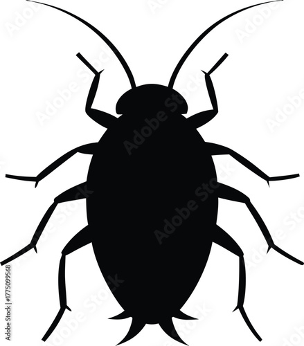 Black Silhouette of a Cockroach Isolated on White Background – Pest Control Concept Illustration