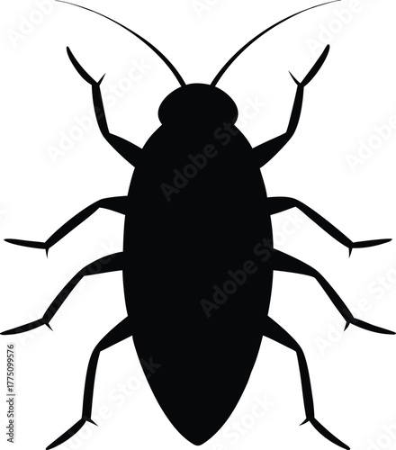Black Silhouette of a Cockroach Isolated on White Background – Pest Control Concept Illustration