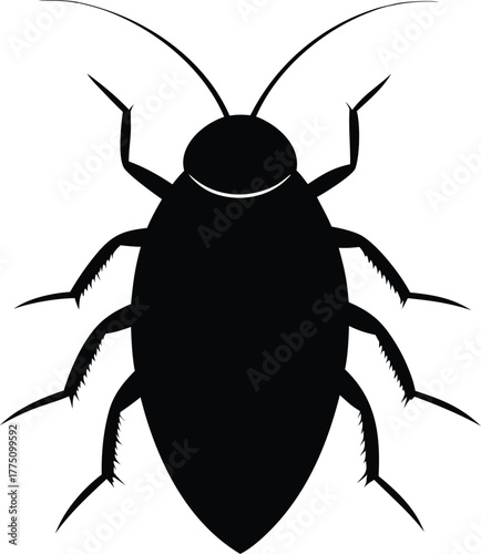 Black Silhouette of a Cockroach Isolated on White Background – Pest Control Concept Illustration
